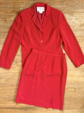 Vintage Bright Red Suit Set Size Small 90s Business Blazer & Skirt  Bright red s